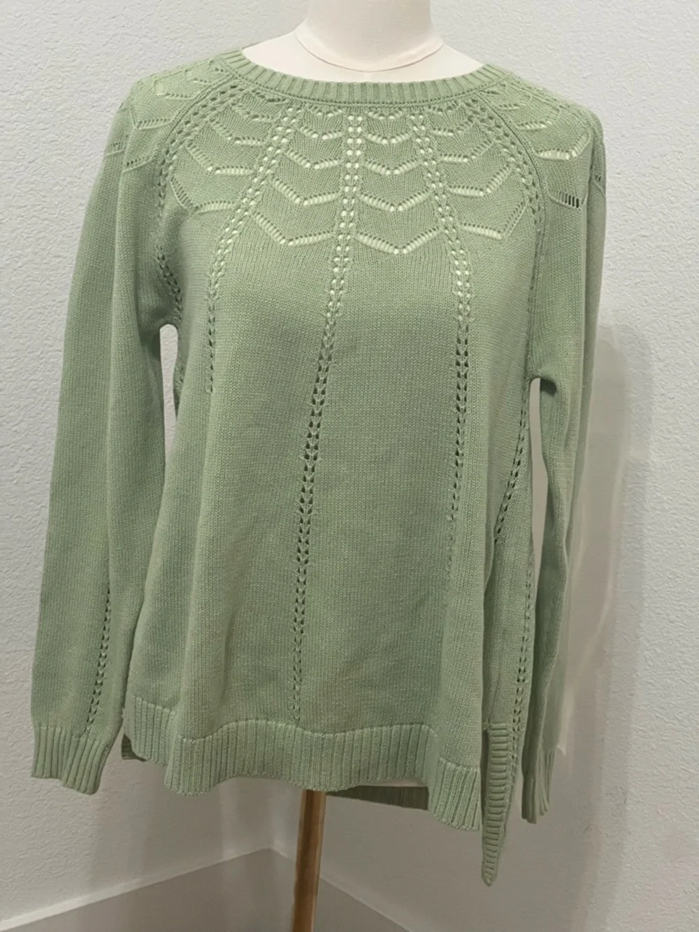 Cottagecore Sage Green Knit Sweater XS Open Knit Lightweight Boho XS